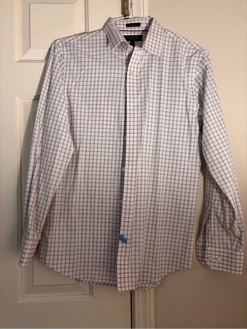 Banana Republic White Dress Shirt with Blue Windowpane Check